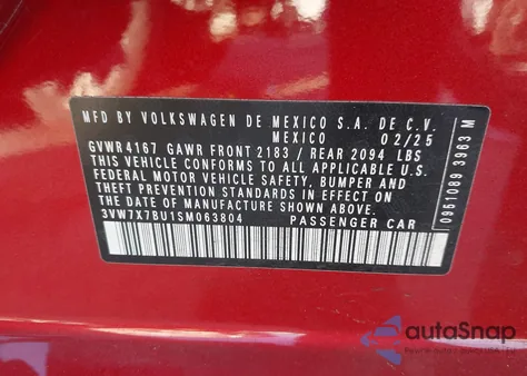 2025 Volkswagen Jetta 1.5T Se z USA, uszkodzony, nr VIN 3VW7X7BU1SM063804